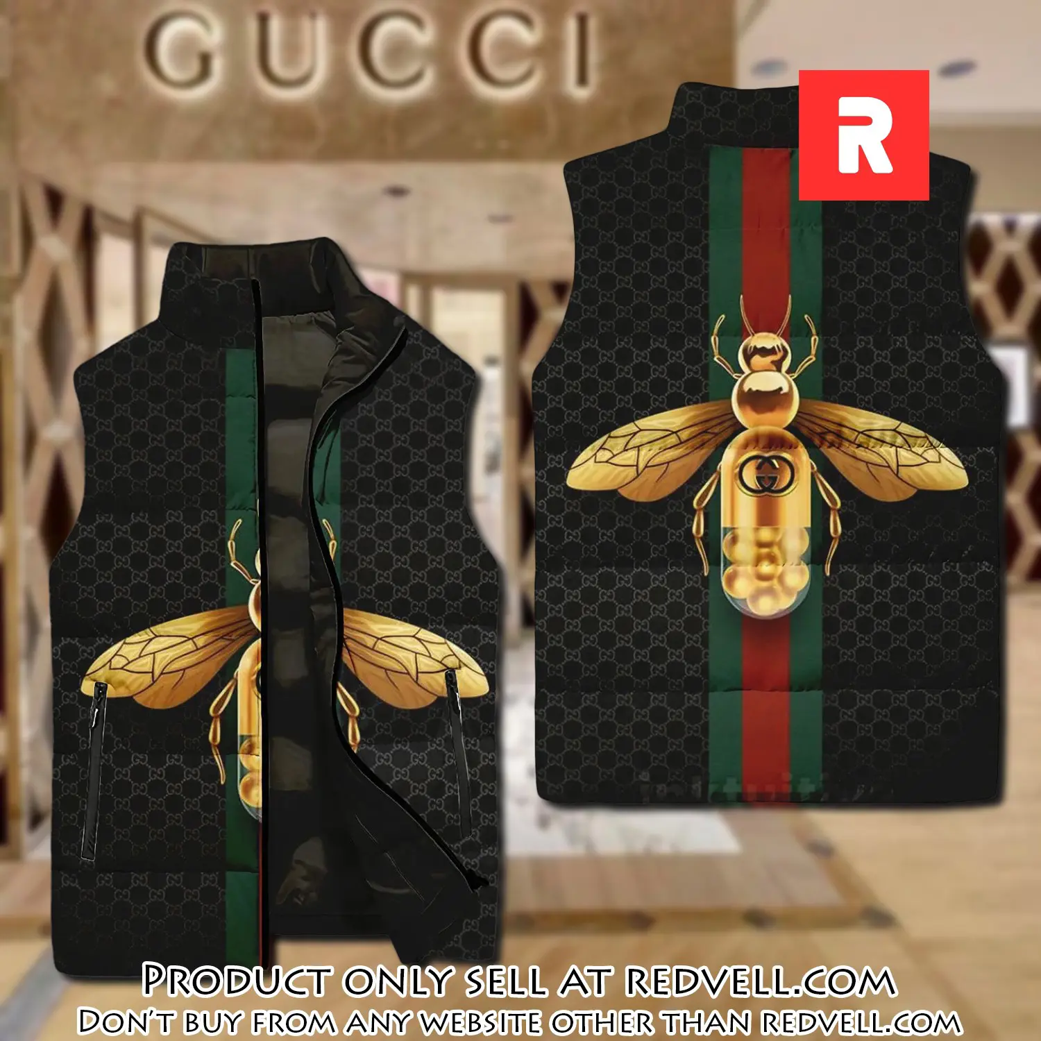 Gucci bee black luxury brand 3d sleeveless down jacket rv5337873